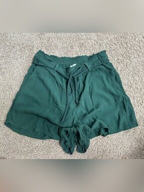 Green High-Waist Drawstring Shorts